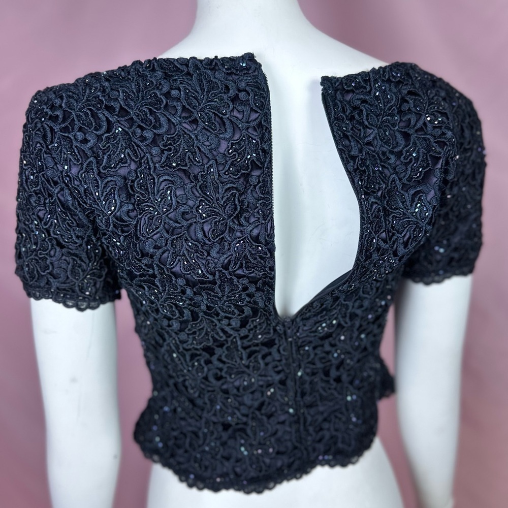 HTF Carmen Marc Valvo Petite beaded blue short-sleeve formal top, size 6 - Picture 9 of 16